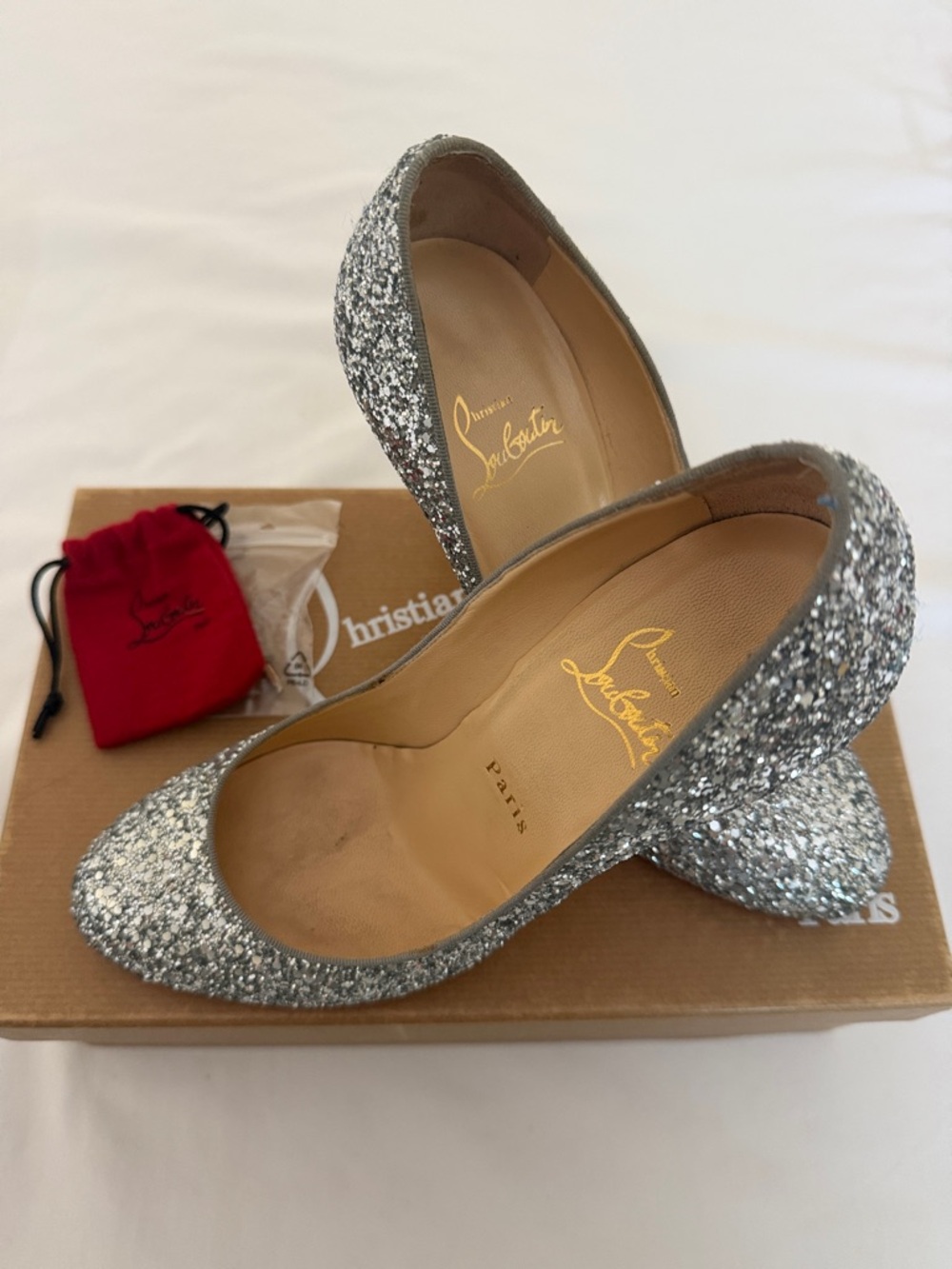 Christian Louboutin Silver Glitter Round-Toe Pumps - Picture 2 of 10